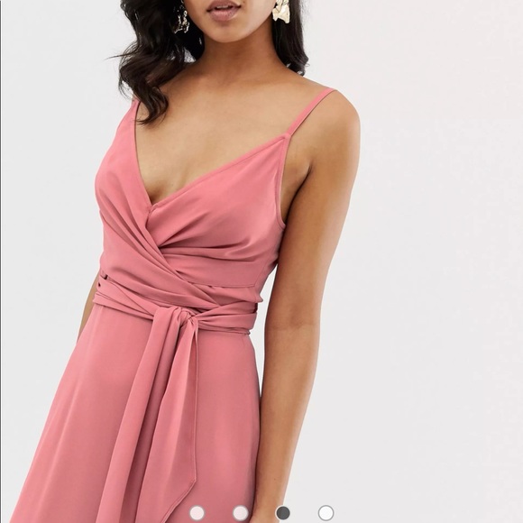NWT ASOS Cami Wrap Midi Dress Tie Waist Coral Mauve 4 - Picture 4 of 14